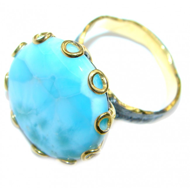 Big Genuine AAA Blue Larimar Gold & Rhodium over Sterling Silver Ring s. 8 1/4