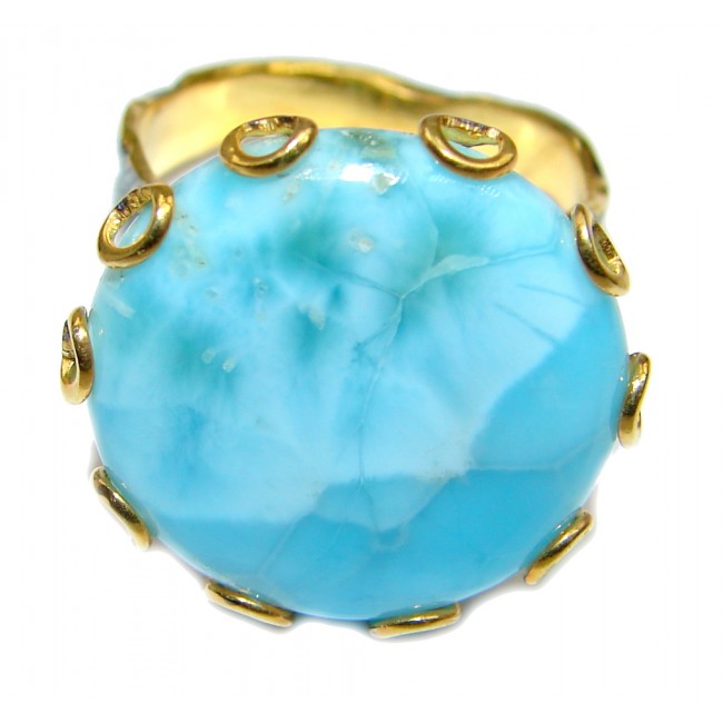 Big Genuine AAA Blue Larimar Gold & Rhodium over Sterling Silver Ring s. 8 1/4