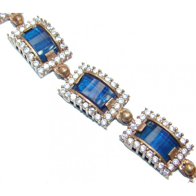 Victorian Style Created Blue Sapphire & White Topaz copper over Sterling Silver Bracelet