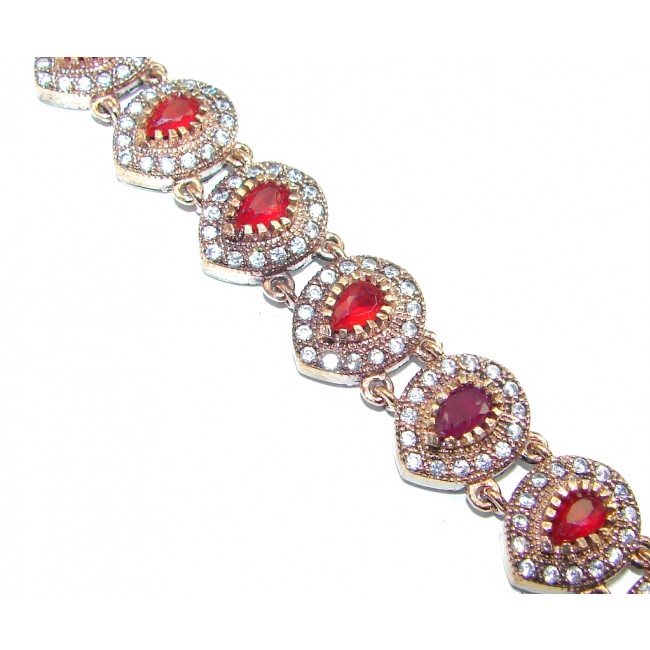 Victorian Style created Ruby & White Topaz copper over Sterling Silver Bracelet