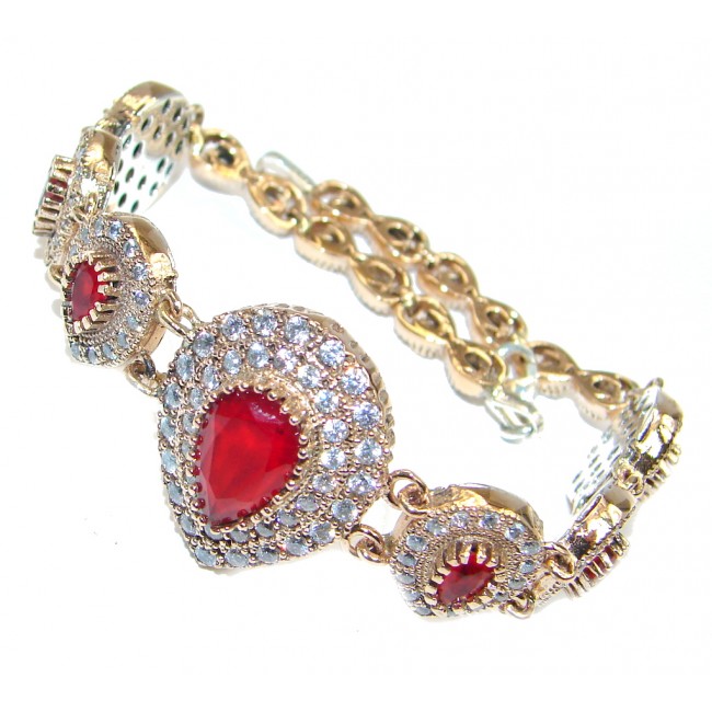 Victorian Style created Ruby & White Topaz copper over Sterling Silver Bracelet