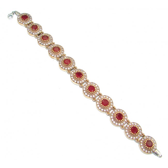 Victorian Style created Red Ruby & White Topaz copper over Sterling Silver Bracelet