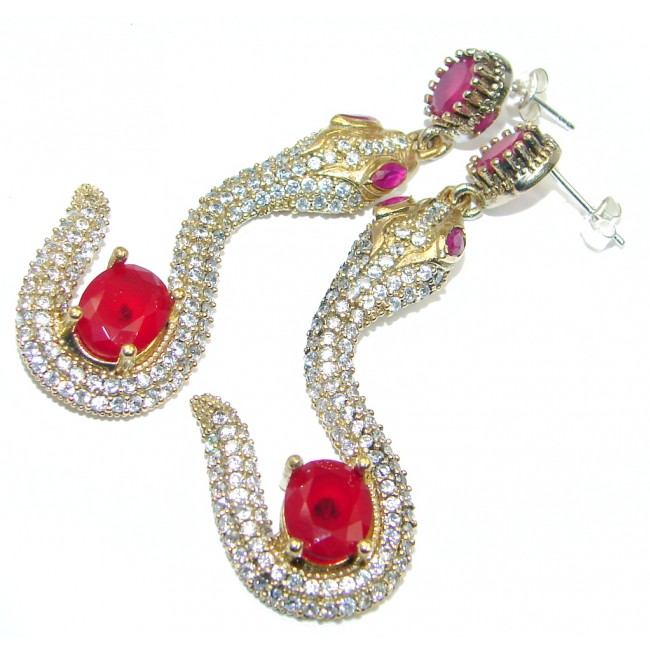 Victorian Style Snakes created Red Ruby copper over Sterling Silver earrings