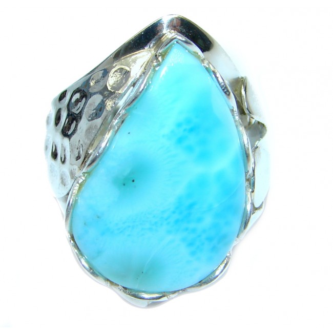 Genuine AAA Blue Larimar Sterling Silver handmade Ring size 8 1/4