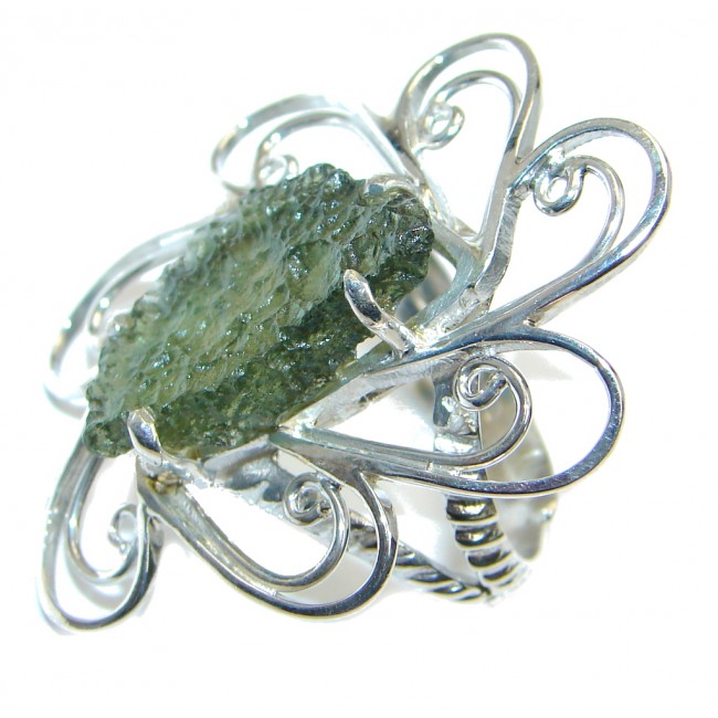 Natural Moldavite Sterling Silver Ring size adjustable