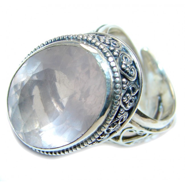Amazing Rose Quartz Sterling Silver ring size adjustable