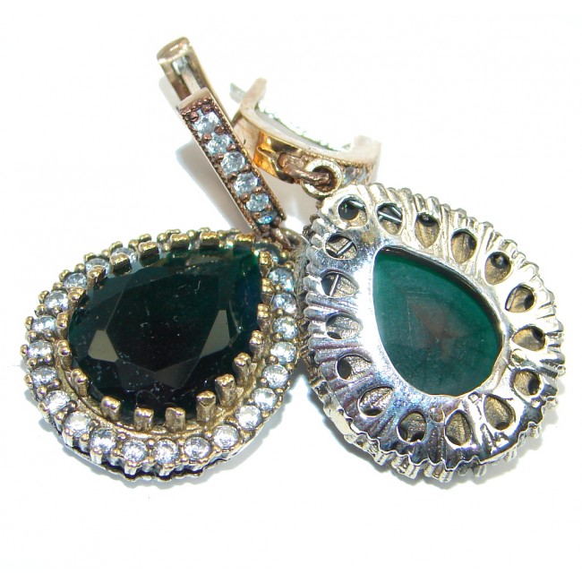 Victorian Style created Green Emerald copper over Sterling Silver earrings