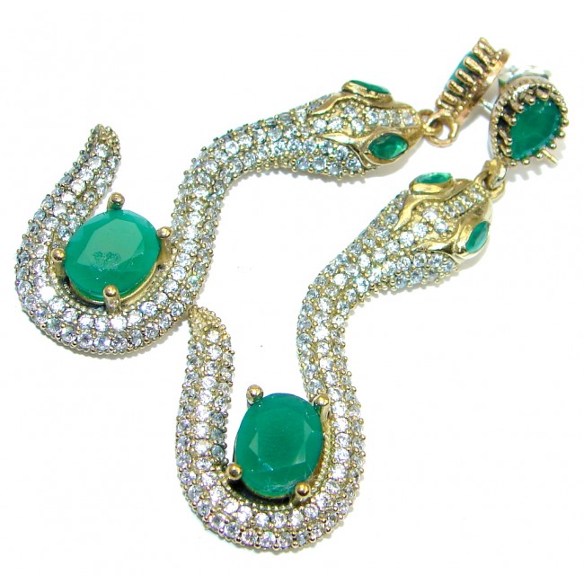 Victorian Style Snakes created Emerald copper over Sterling Silver earrings