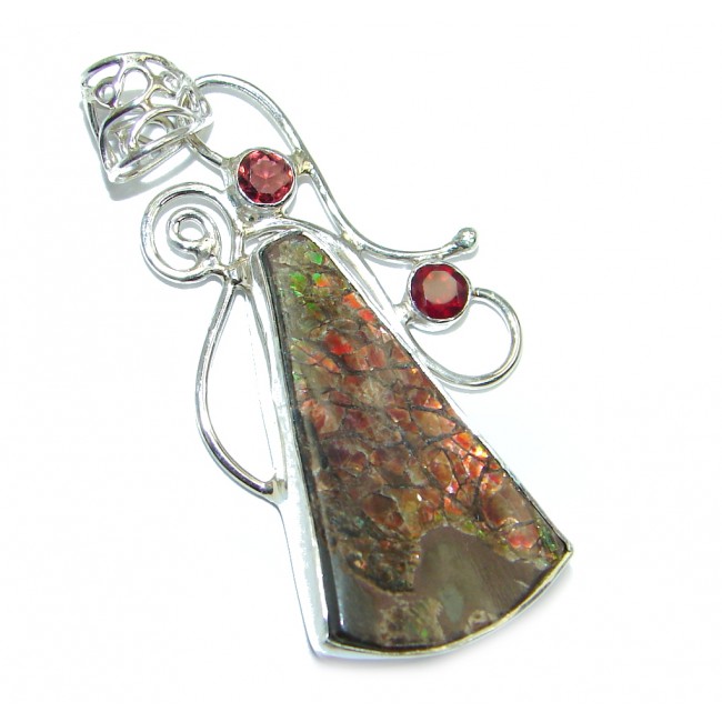 Natural AAA Dragon's Skin Ammolite Sterling Silver Pendant