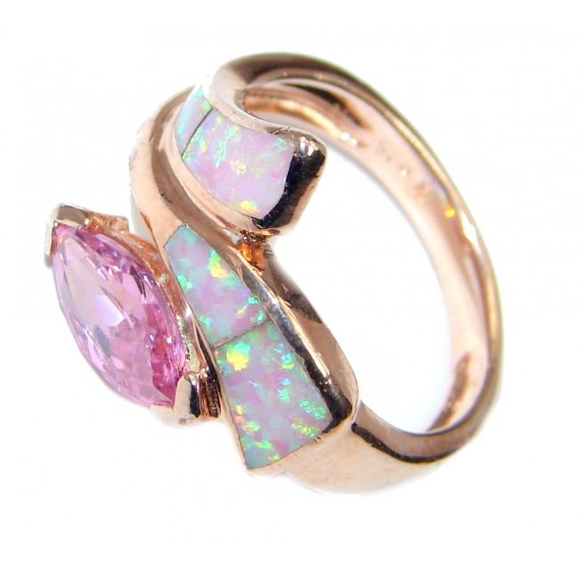 Fabulous Blue Fire Japanese Opal Rose Gold over Sterling Silver ring s. 6 1/4