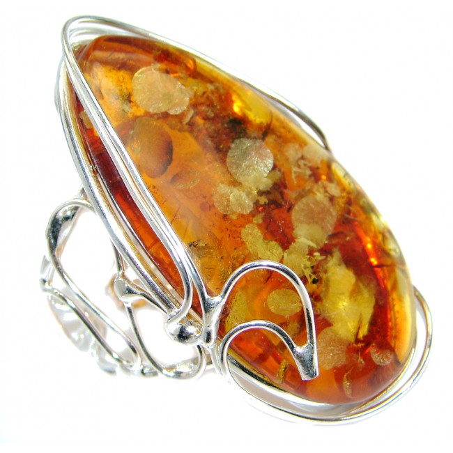 Chunky Genuine Polish Amber Sterling Silver Ring size adjustable
