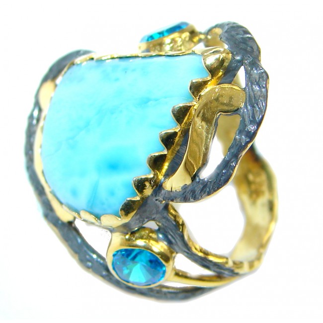 Sublime Genuine AAA Blue Larimar Gold plated over Sterling Silver Ring size 6
