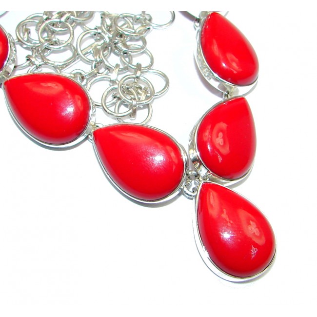 Sublime Red Fossilized Coral Sterling Silver handmade Necklace