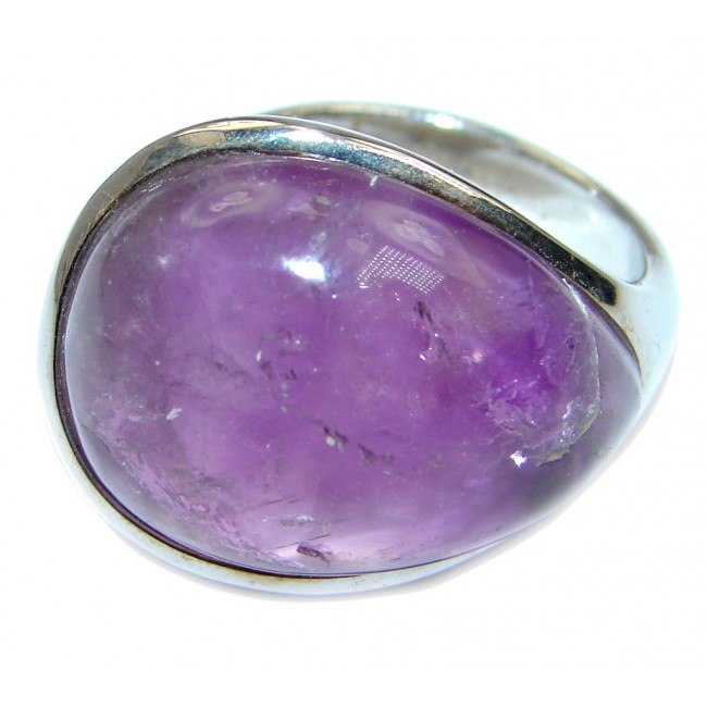 Huge inlay Genuine Amethyst Sterling Silver ring size adjstable