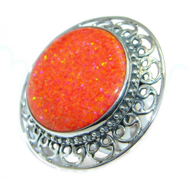 Red Lab created Fire Opal Sterling Silver Ring size adjustable