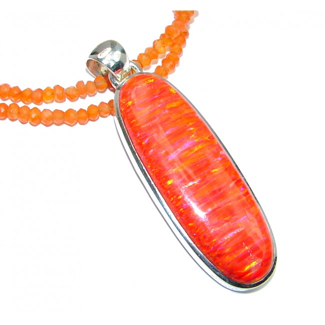 Chunky Lab Created Fire Opal Carnelian Sterling Silver necklace