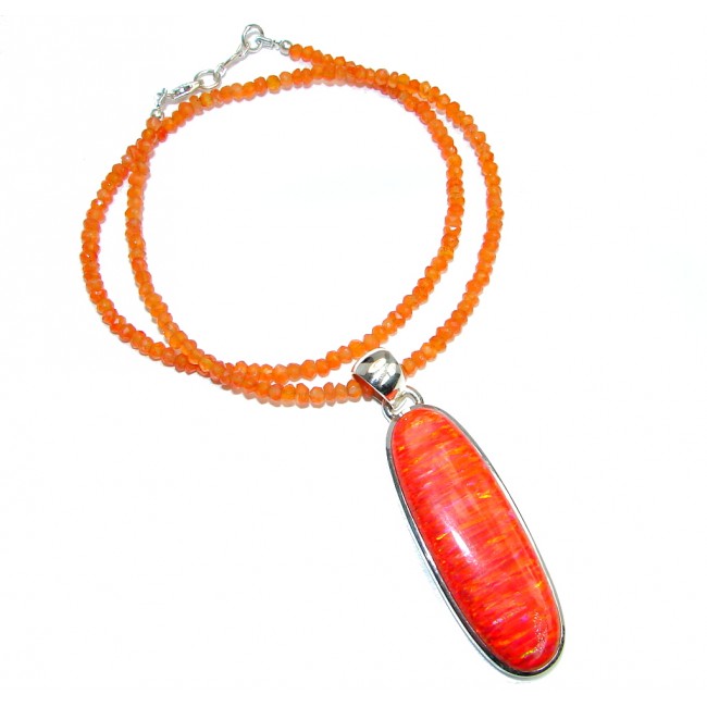 Chunky Lab Created Fire Opal Carnelian Sterling Silver necklace