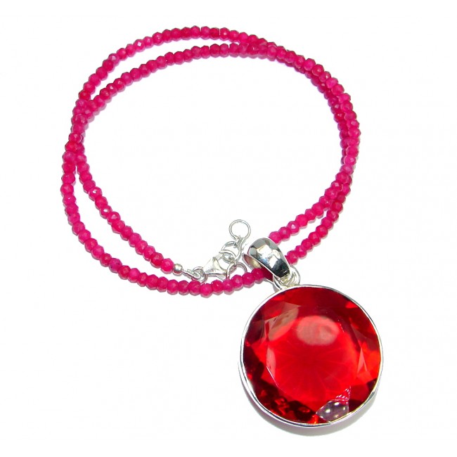 Perfect created Red Quartz Ruby Sterling Silver handmade necklace