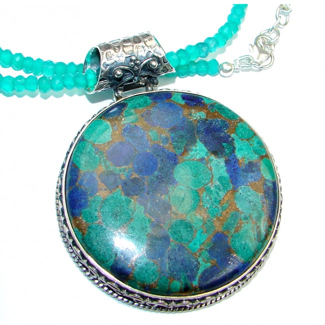 Blue Azurite with copper vains Sterling Silver handmade necklace