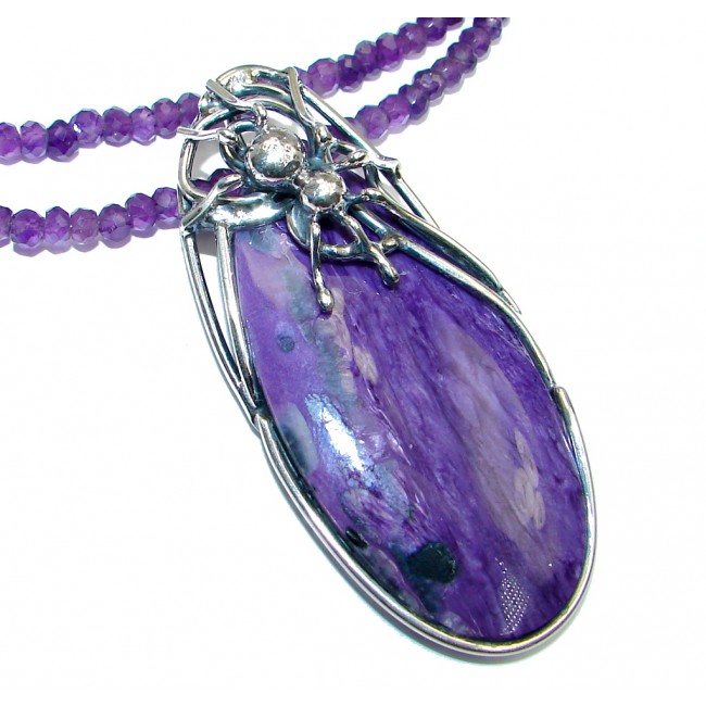 Spider's Web Siberian Purple Charoite Iolite Sterling Silver handmade Necklace