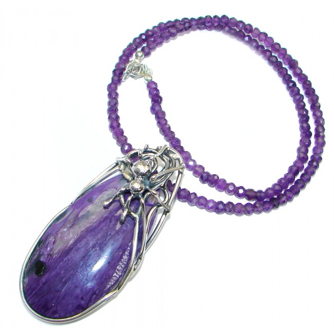 Spider's Web Siberian Purple Charoite Iolite Sterling Silver handmade Necklace