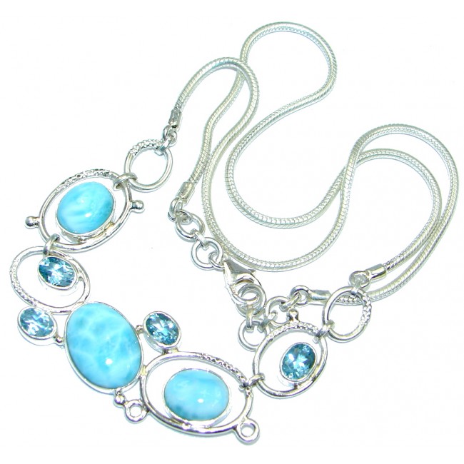 Natural Blue Larimar Swiss Blue Topaz Sterling Silver handmade necklace