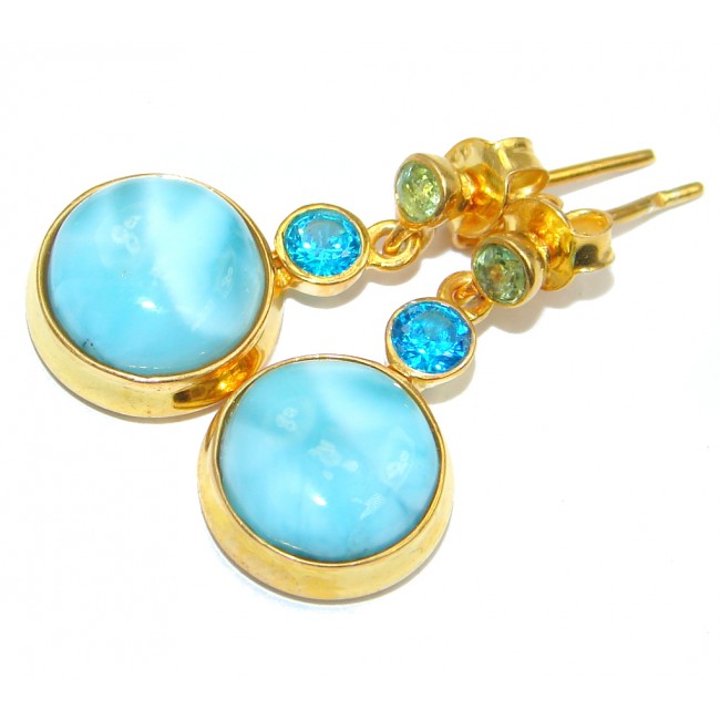 Blue Larimar & Blue Topaz & Peridot Gold Plated Sterling Silver earrings