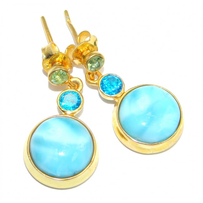 Blue Larimar & Blue Topaz & Peridot Gold Plated Sterling Silver earrings