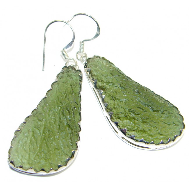 Classic Green Moldavite Silver Sterling handmade earrings