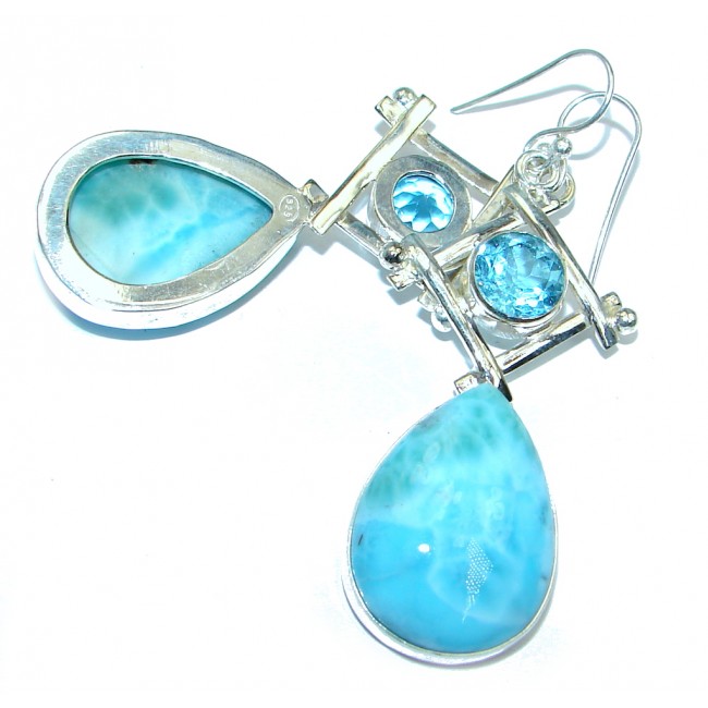 AAA Blue Larimar Swiss Blue Topaz Sterling Silver handmade earrings