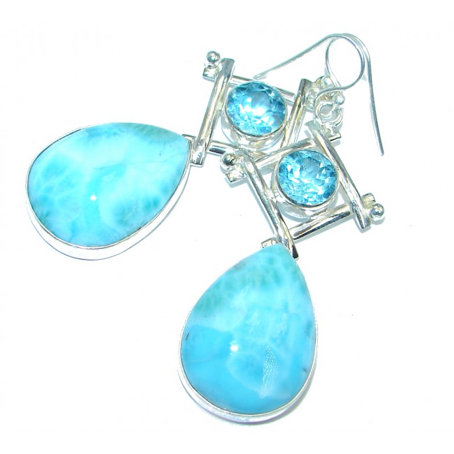 AAA Blue Larimar Swiss Blue Topaz Sterling Silver handmade earrings