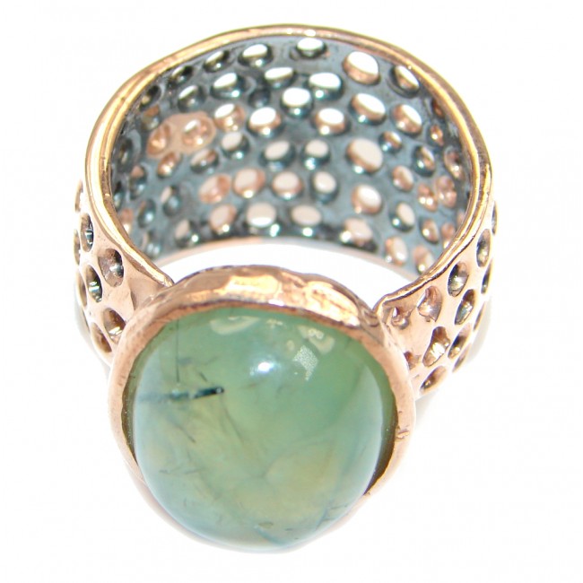 AAA+ Green Moss Prehnite Rose Gold plated over Sterling Silver ring; s. 10 1/2