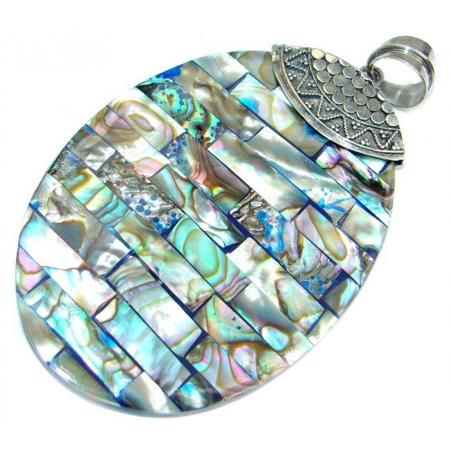 Natural Rainbow Abalone Sterling Silver Pendant