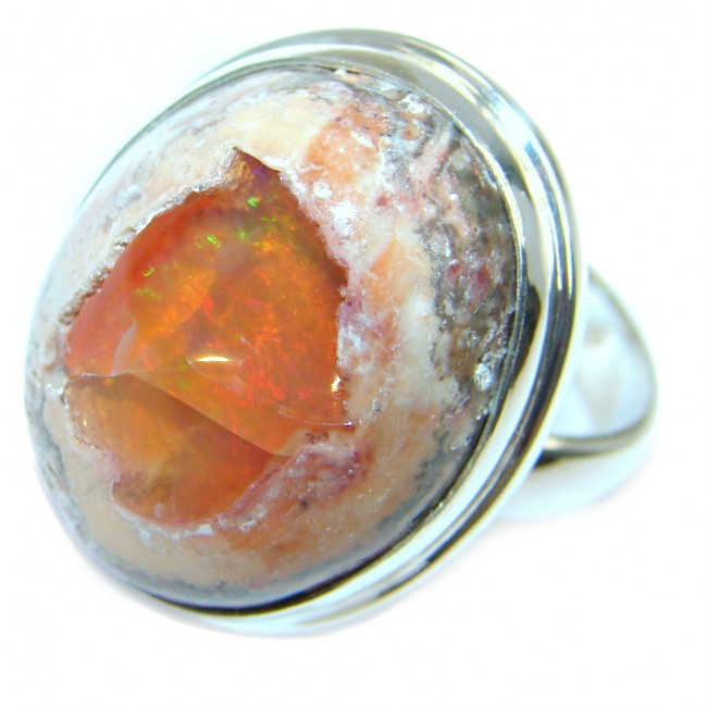 Fabulous AAA+ Mexican Fire Opal Oxidized Sterling Silver Ring size resizable