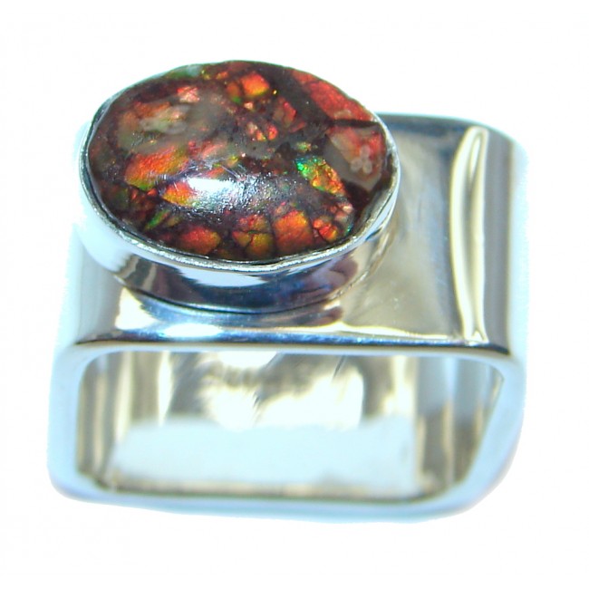 Rainbow Fire AAA Ammolite Sterling Silver ring s. 6 1/2