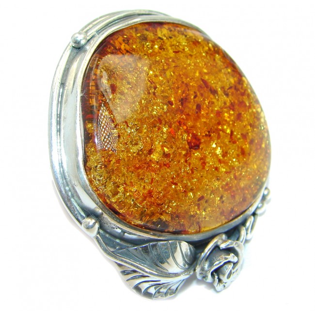 Huge Genuine Baltic Polish Amber Sterling Silver Ring size 7