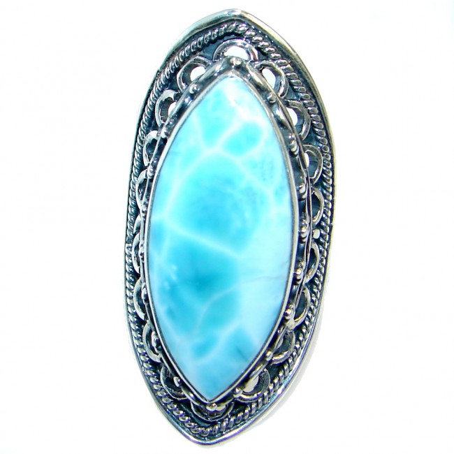 Genuine AAA Blue Larimar Sterling Silver handmade Ring size adjustable