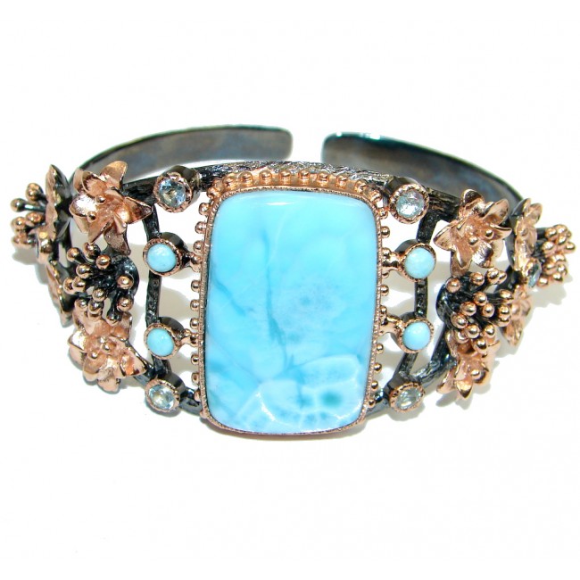 Blue Larimar Swiss Blue Topaz Rose Gold Rhodium plated over Sterling Silver Bracelet / Cuff