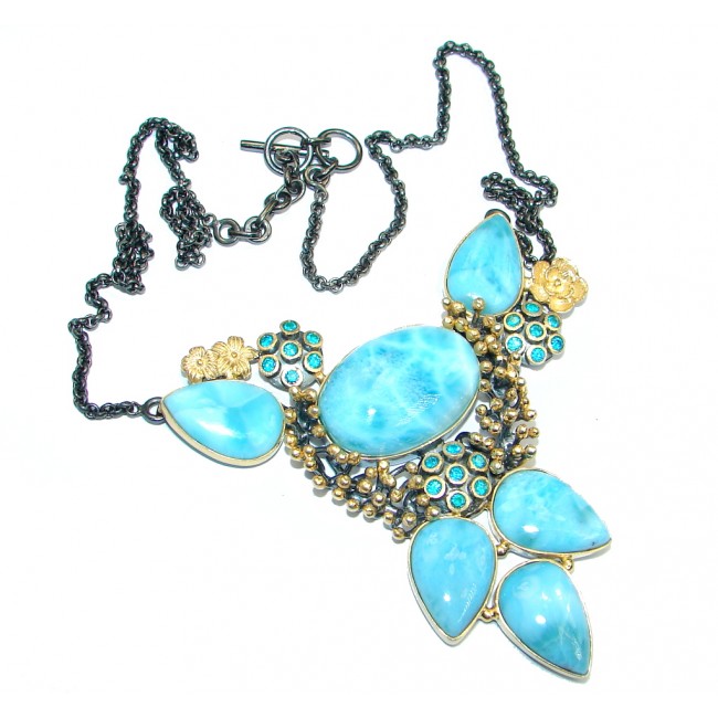 Great Style AAA+ Blue Larimar Gold Rhodium plated over Sterling Silver necklace
