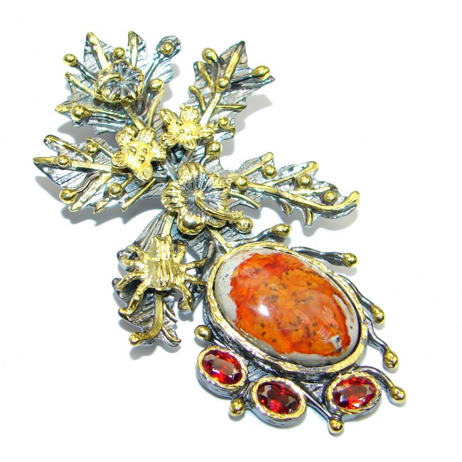 Mexican Fire Opal Oxidized Gold plated over Sterling Silver handmade handmade Pendant