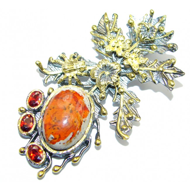 Mexican Fire Opal Oxidized Gold plated over Sterling Silver handmade handmade Pendant