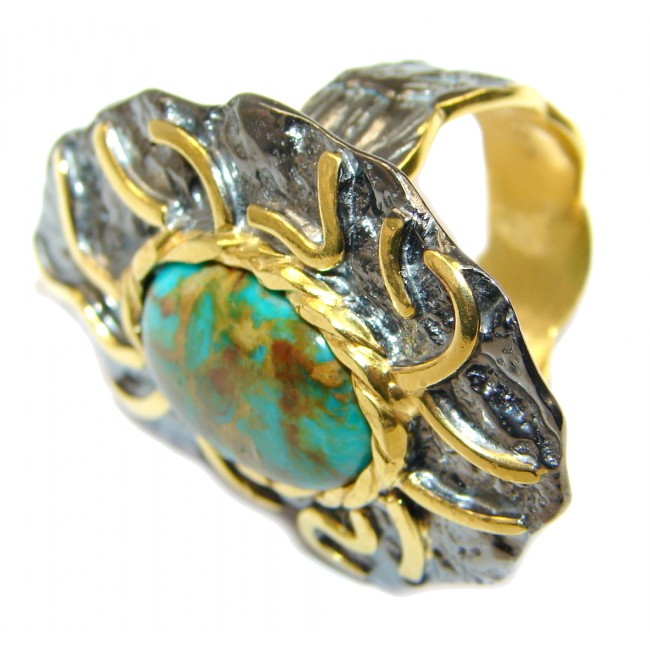 Huge Corrico Lake Turquoise Gold Rhodium plated over Sterling Silver handmade Ring size 9