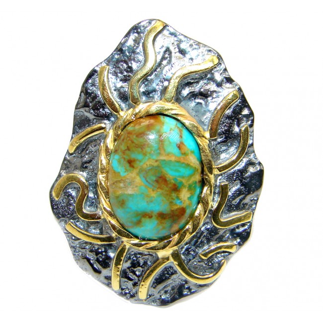 Huge Corrico Lake Turquoise Gold Rhodium plated over Sterling Silver handmade Ring size 9