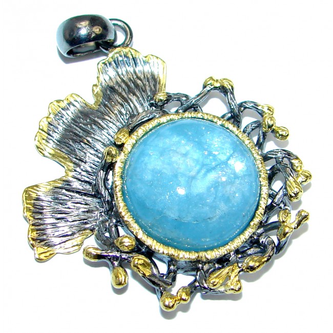 Genuine Blue Aquamarine Gold Rhodium plated over Sterling Silver Pendant