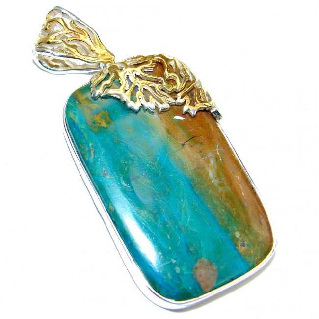 Luxurious Peruvian Opal Two Tones Sterling Silver handmade Pendant