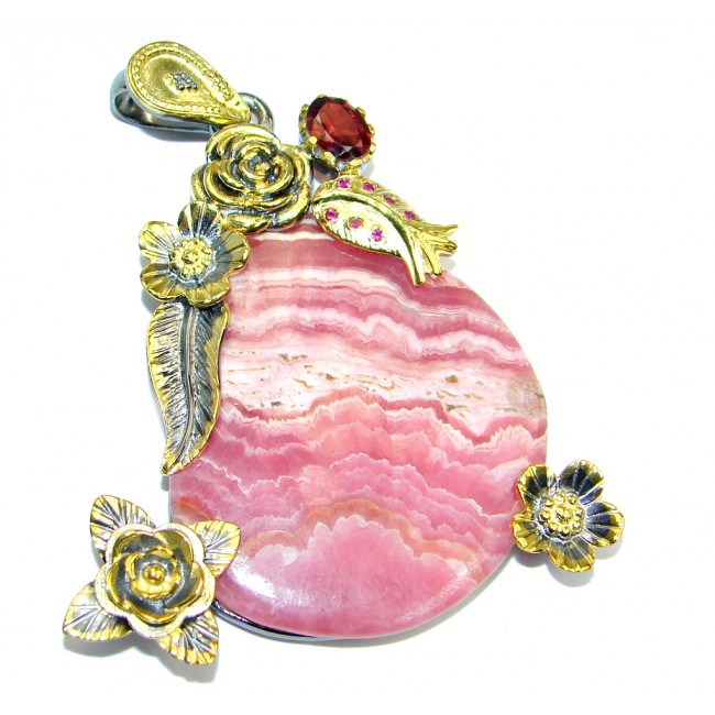Vintage Design AAA Rhodochrosite Gold plated over Sterling Silver Pendant
