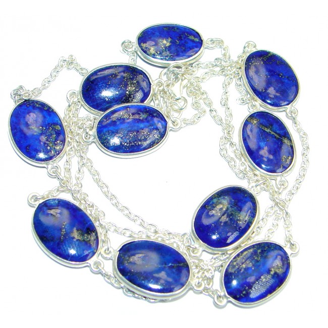 36 inches Genuine Lapis Lazuli Sterling Silver Necklace