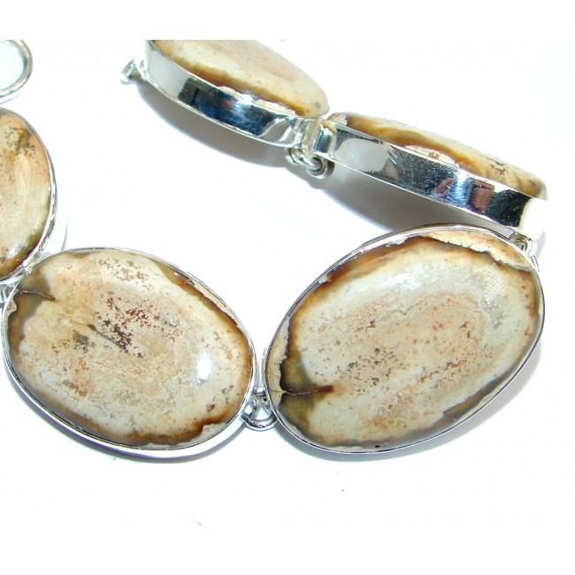 Classic Beauty Natural Pietriefied Wood Sterling Silver Bracelet