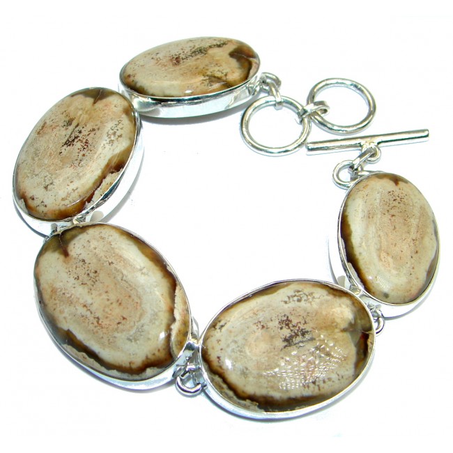 Classic Beauty Natural Pietriefied Wood Sterling Silver Bracelet
