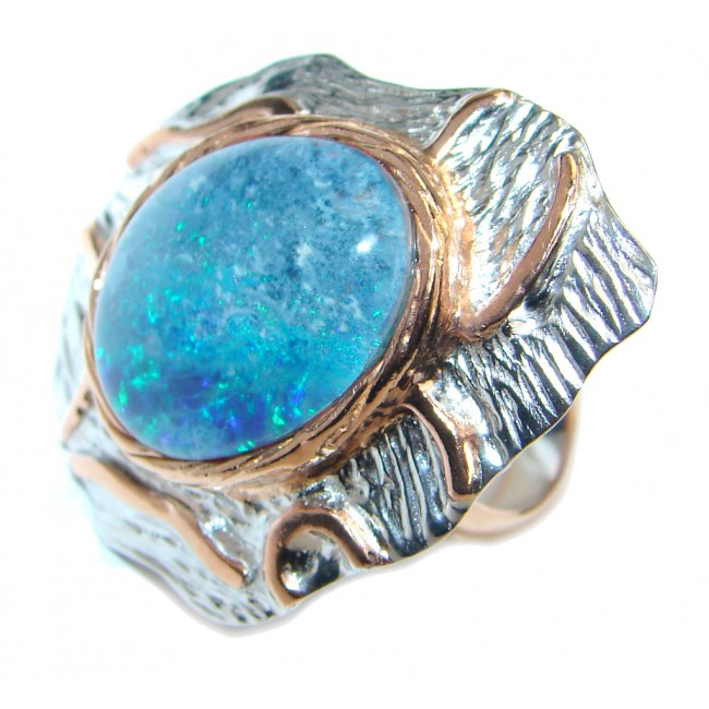 Blue Doublet Fire Opal Gold plated over Sterling Silver Ring size 7